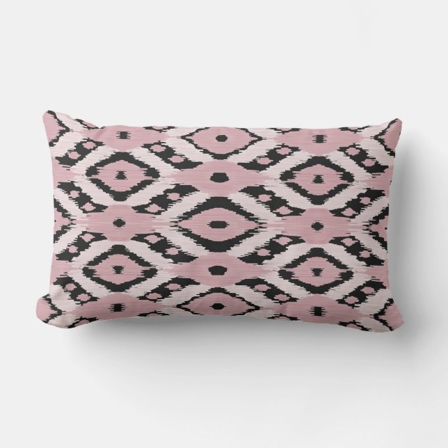 Coussin Rectangle Motif Ikat noir rose vierge de Bohême moderne (Recto)