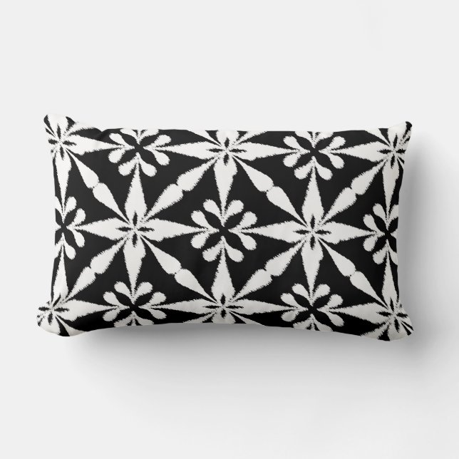 Coussin Rectangle Motif Ikat Star - Noir et Blanc (Recto)