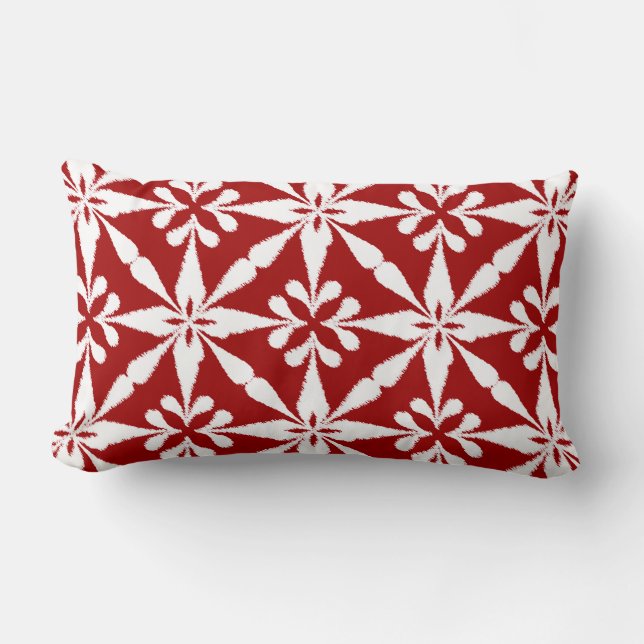 Coussin Rectangle Motif Ikat Star - Rouge foncé et blanc (Recto)