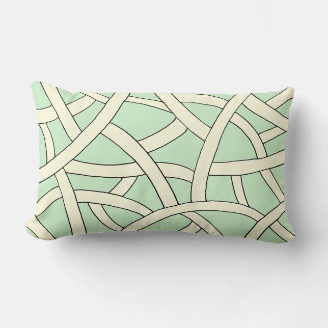 Coussin Rectangle Motif Imaginaire vert et crème tiré à la main (Recto)