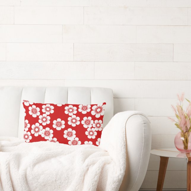 Coussin Rectangle Motif imprimé à fleurs rouge et blanc (Canapé)