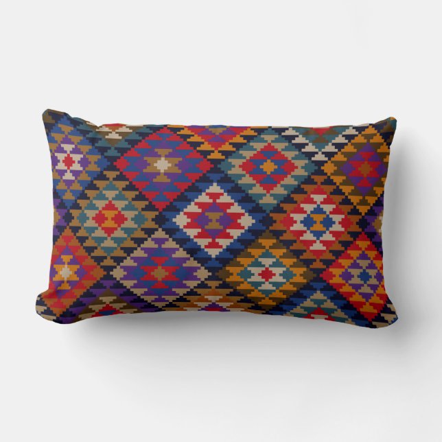 Coussin Rectangle Motif indien de couleur riche (Recto)