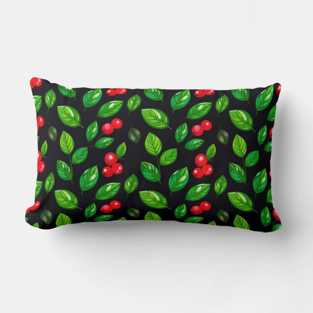 Coussin Rectangle Motif inspiré de la nature avec des feuilles verte (Recto)