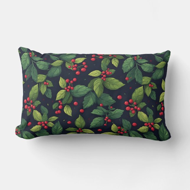 Coussin Rectangle Motif inspiré de la nature avec des feuilles verte (Recto)