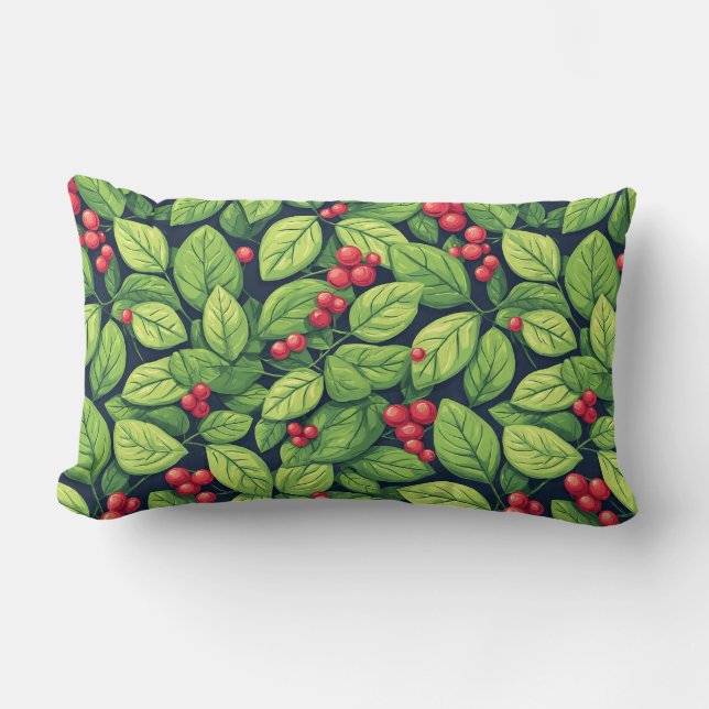 Coussin Rectangle Motif inspiré de la nature avec des feuilles verte (Recto)