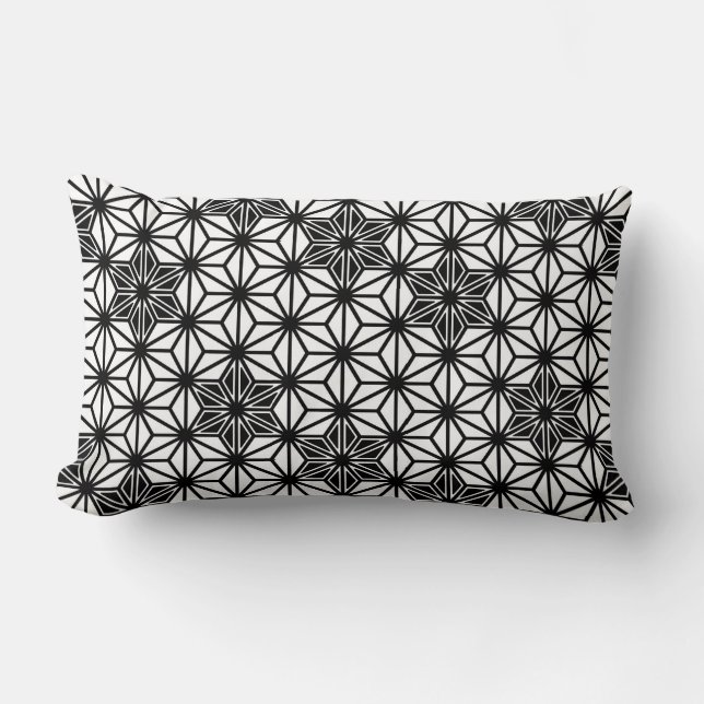 Coussin Rectangle Motif japonais Asanoha - blanc et noir (Recto)