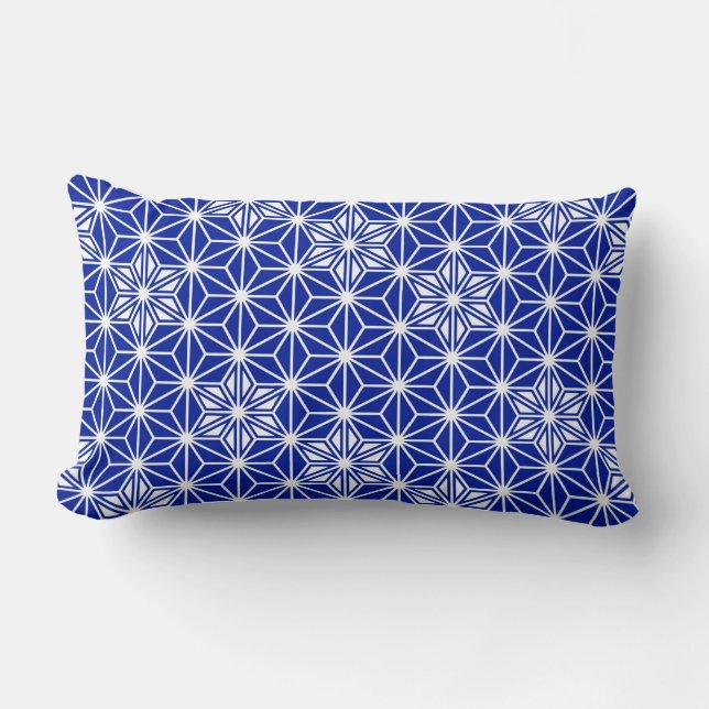 Coussin Rectangle Motif japonais Asanoha - bleu cobalt (Recto)