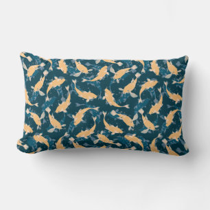 Coussin Rectangle Motif jaune et bleu - Koi Fish