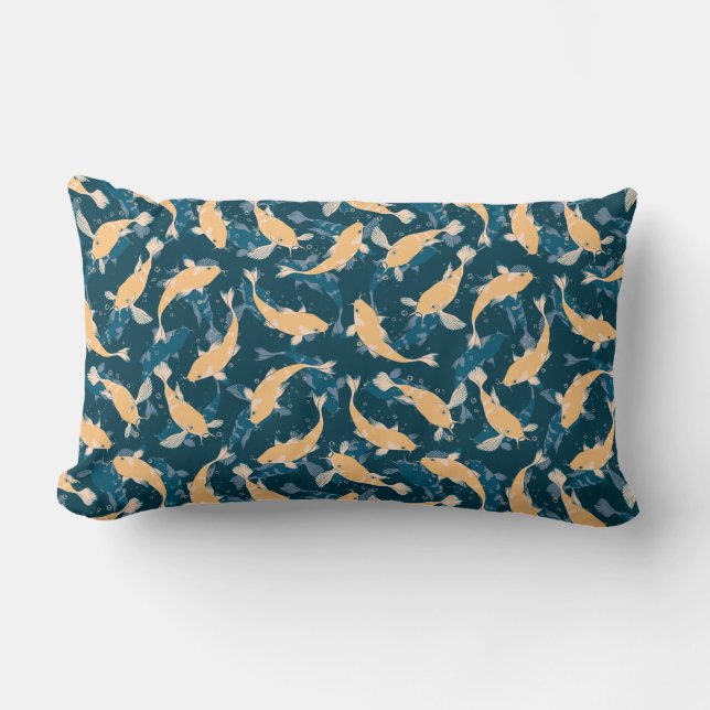 Coussin Rectangle Motif jaune et bleu - Koi Fish (Recto)