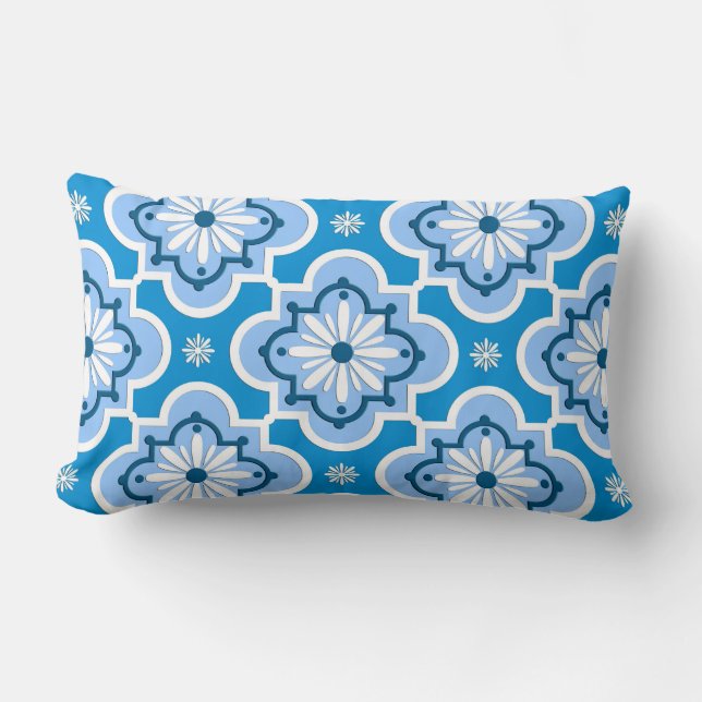 Coussin Rectangle Motif marocain de tuile - bleu et blanc (Recto)