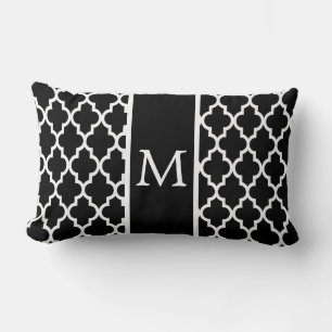 Coussin Rectangle Motif Marocain En Lattice En Blanc Et Noir