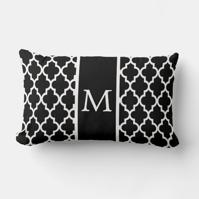Coussin Rectangle Motif Marocain En Lattice En Blanc Et Noir (Recto)