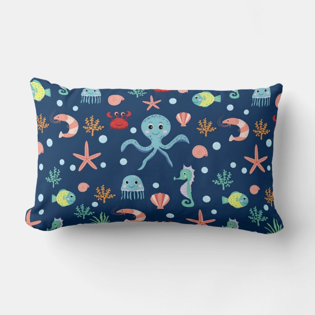Coussin Rectangle Motif mignon de vie marine de l'océan (Recto)