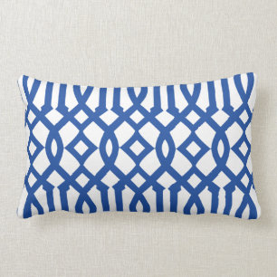 Coussin Rectangle Motif moderne blanc et Royal Blue Trellis