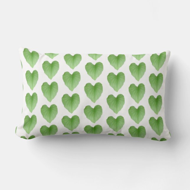 Coussin Rectangle Motif moderne de feuille de coeur vert sur blanc (Recto)