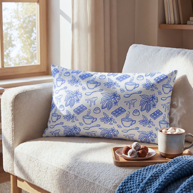 Coussin Rectangle Motif Moderne de Toile Bleue Cacao et Chocolat (Créateur téléchargé)