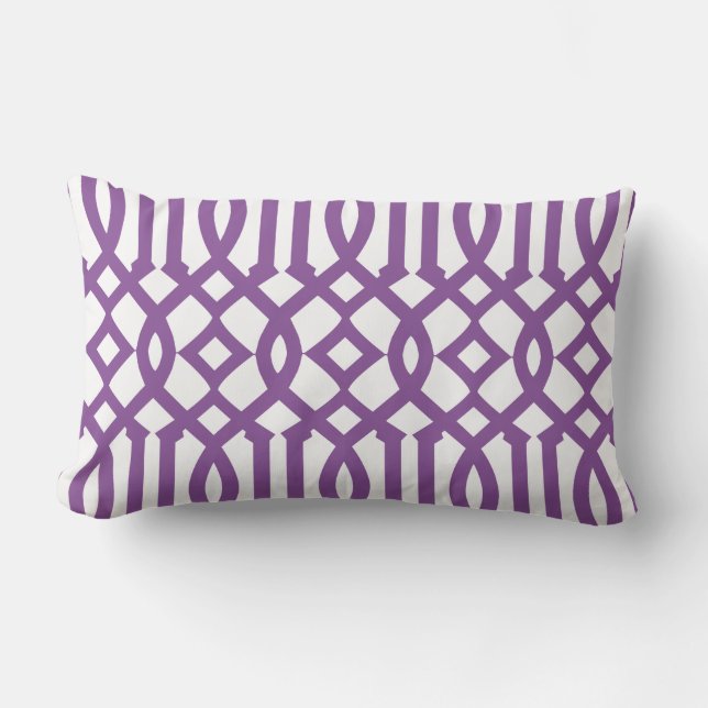 Coussin Rectangle Motif moderne de Trellis blanc et violet (Recto)