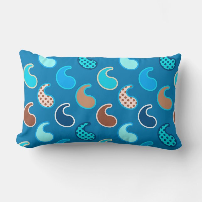 Coussin Rectangle Motif moderne Paisley, Bleu Cerulean, Tan & Aqua (Recto)