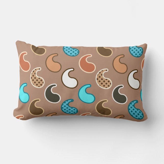 Coussin Rectangle Motif moderne Paisley, Taupe, Turquoise et rouille (Recto)
