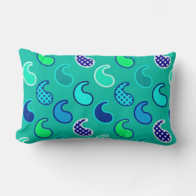 Coussin Rectangle Motif moderne Paisley, Turquoise, Bleu et Aqua (Recto)