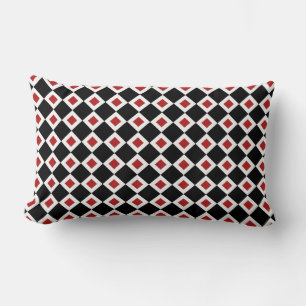 Coussin Rectangle Motif noir, blanc, diamant rouge
