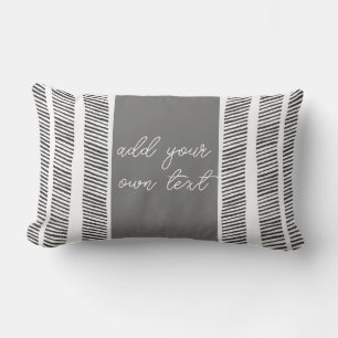 Coussin Rectangle motif noir blanc sur gris boho ajouter votre texte