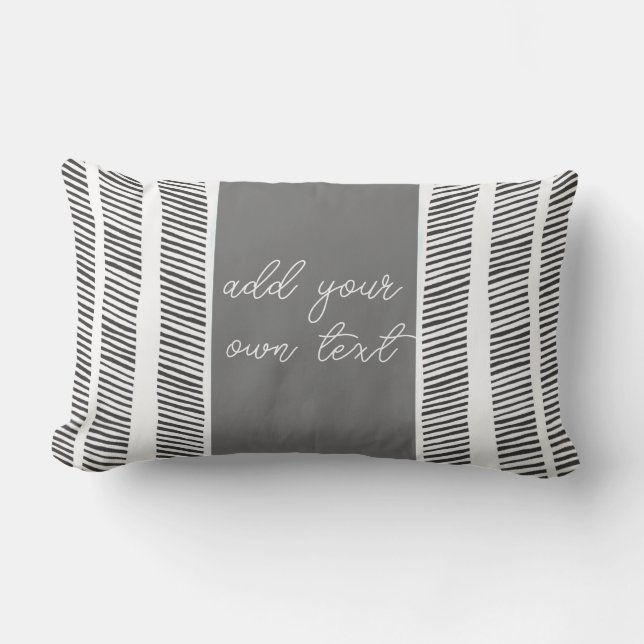 Coussin Rectangle motif noir blanc sur gris boho ajouter votre texte (Recto)