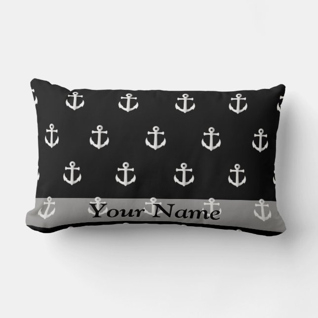 Coussin Rectangle Motif noir d'ancre (Recto)