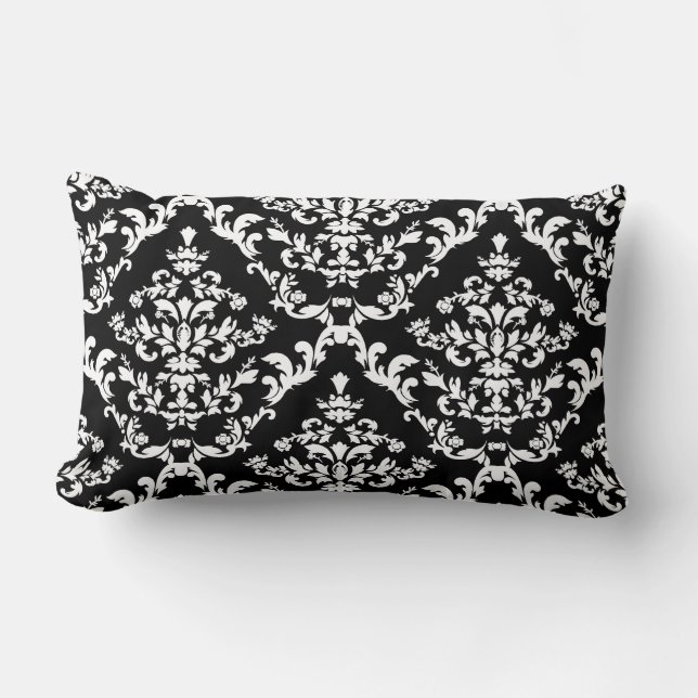 Coussin Rectangle Motif noir et blanc de damassé (Recto)