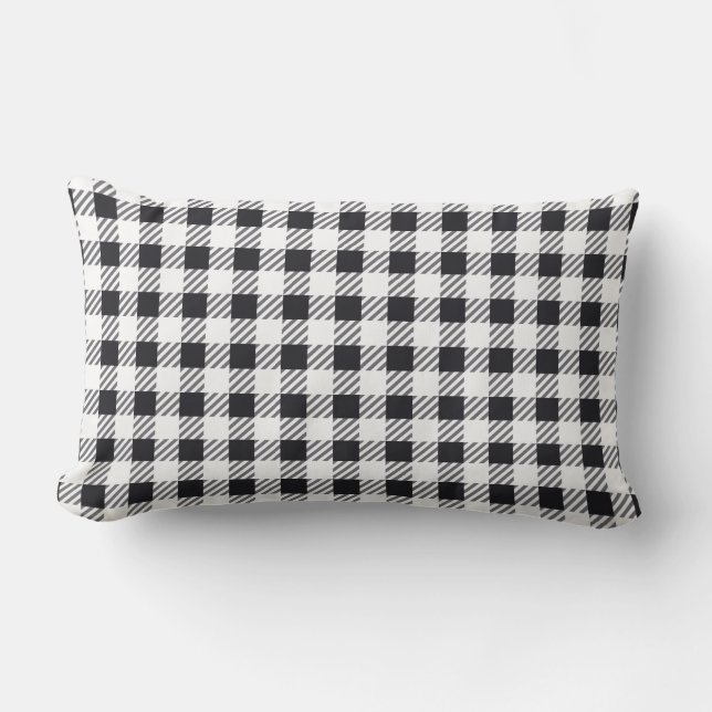 Coussin Rectangle Motif noir et blanc de guingan (Recto)