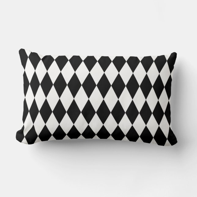 Coussin Rectangle Motif noir et blanc de harlequin de diamant (Recto)