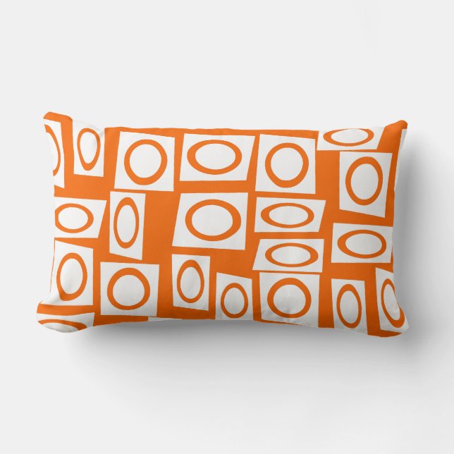 Coussin Rectangle Motif orange et blanc de carré de cercle (Recto)