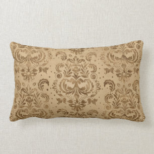 Coussin Rectangle Motif oriental Damas Pastel or