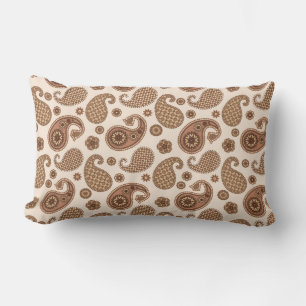Coussin Rectangle Motif Paisley, Chocolat Brown et Tan sur Beige