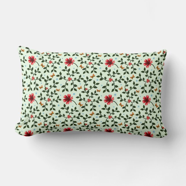 Coussin Rectangle Motif papillon floral folklorique fantaisiste  (Recto)