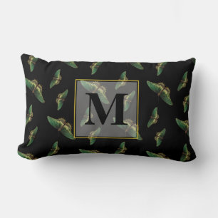 Coussin Rectangle Motif papillon Monogramme noir et vert