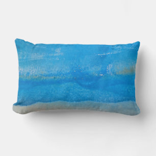 Coussin Rectangle motif patiné abstrait de peinture aqua