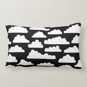 Coussin Rectangle Motif pelucheux de nuages - blanc sur le noir