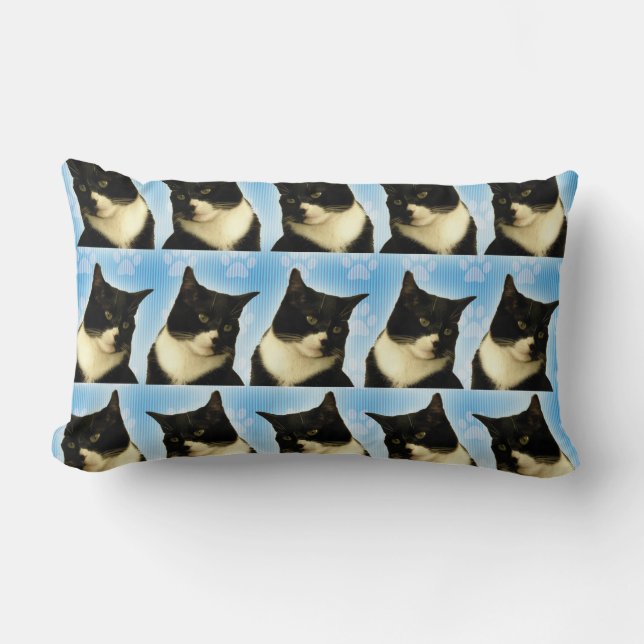 Coussin Rectangle Motif photo de chat noir et blanc (Recto)