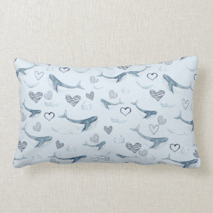 Coussin Rectangle Motif pour enfants avec de belles baleines, nuages