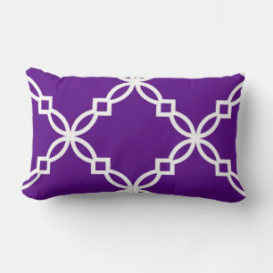 Coussin Rectangle Motif Quatrefeuilles Fantaisie Grand Blanc Violet