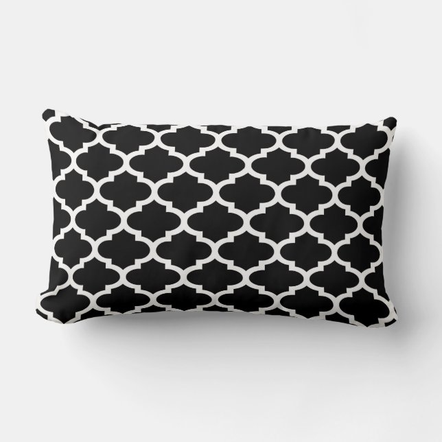 Coussin Rectangle Motif Quatrefeuilles Noir Blanc #2 (Recto)