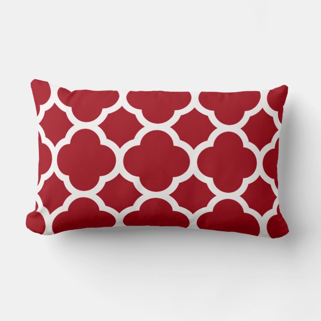 Coussin Rectangle Motif Quatrefeuilles Rouge Canneberge (Recto)