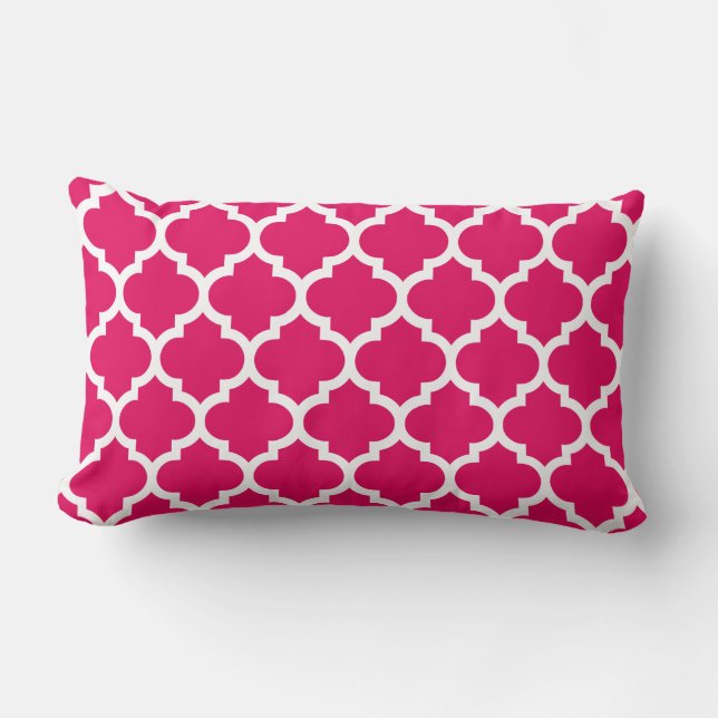 Coussin Rectangle Motif Quatrefoil Marocain Blanc Framboise #5 (Recto)