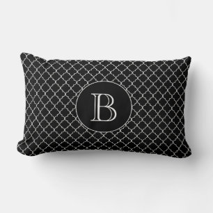 Coussin Rectangle Motif Quatrefoil noir Monogramme personnalisé