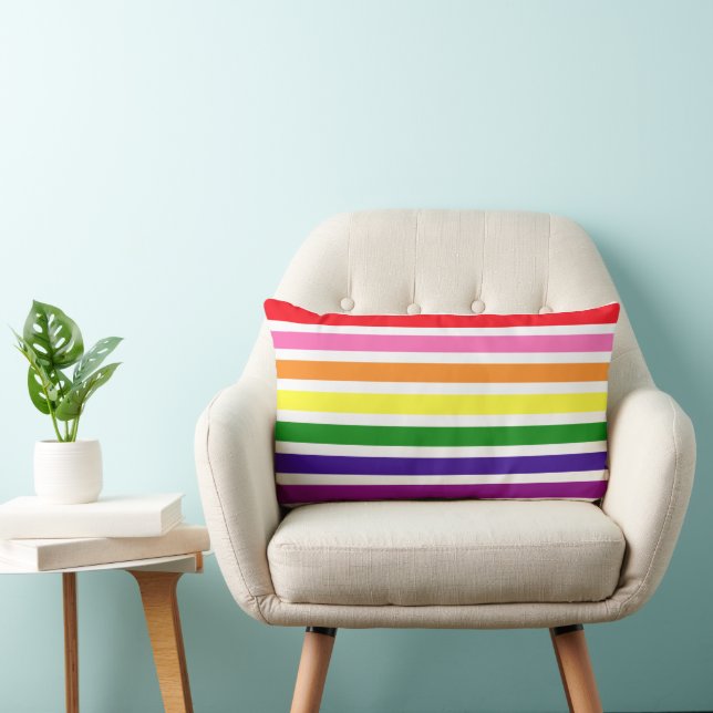 Coussin Rectangle Motif rayé arc-en-ciel et blanc prépa (Chaise)