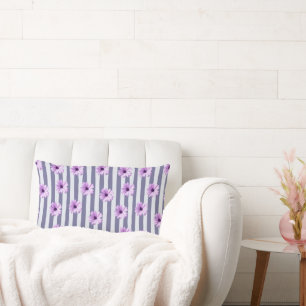Coussin Rectangle Motif rayé avec des marguerites violettes