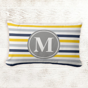 Coussin Rectangle Motif rayé bleu bleu marine Monogramme