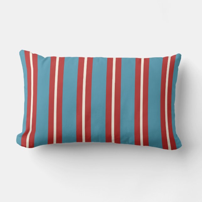 Coussin Rectangle Motif rayé moderne rouge et bleu vibrant (Recto)
