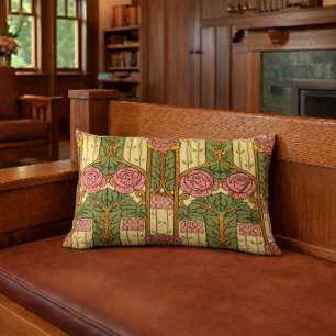 Coussin Rectangle Motif rétro d'arts et artisanat à fleurs et feuill